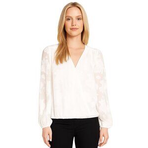 NWT White House Black Market Long Sleeve Burnout Surplice Blouse Ecru 6 #WHBM14